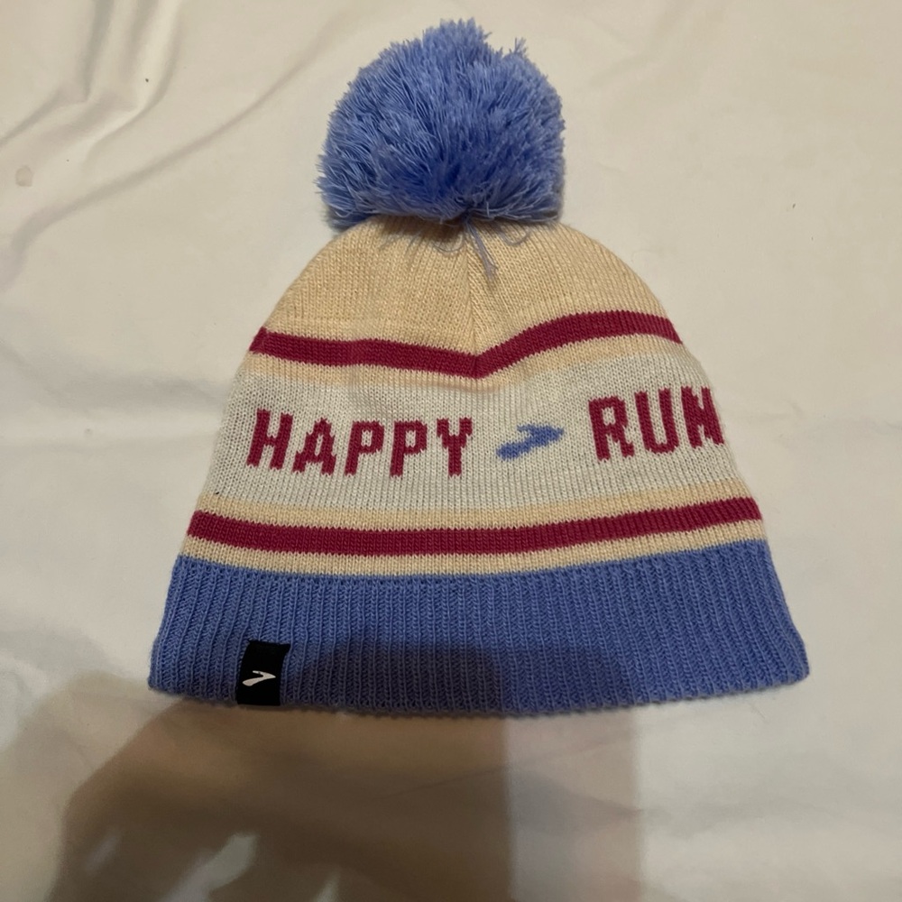 Brooks Blue and Cream Pom-Pom Beanie